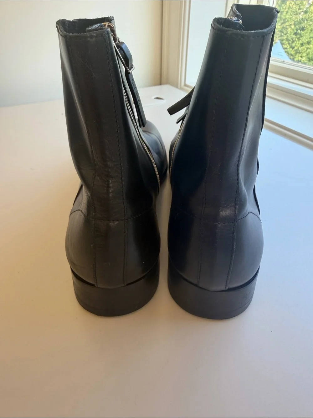 Paul Smith Black Leather Ankle Boots with Gold Zip Detail Made in Italy
